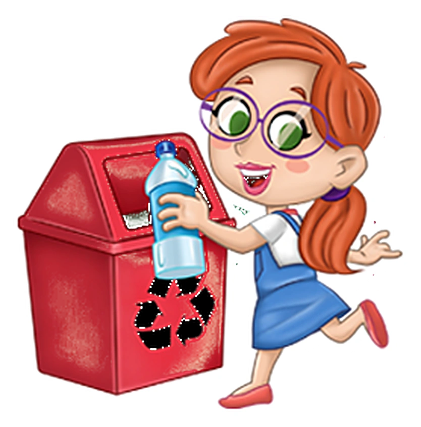 Personagem do Magic Club reciclando uma garrafa